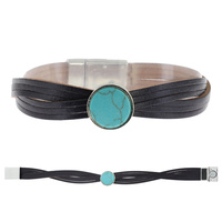 TURQUOISE FAUX SEMI STONE CRISS CROSS MULTI-STRAND FAUX LEATHER MAGNETIC BRACELET