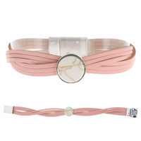 TURQUOISE FAUX SEMI STONE CRISS CROSS MULTI-STRAND FAUX LEATHER MAGNETIC BRACELET