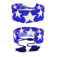 HANDMADE BEADED STAR PATTERN ADJUSTABLE TASSEL PULL CORD BRACELET