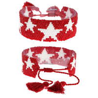 HANDMADE BEADED STAR PATTERN ADJUSTABLE TASSEL PULL CORD BRACELET