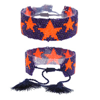 HANDMADE BEADED STAR PATTERN ADJUSTABLE TASSEL PULL CORD BRACELET