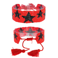 HANDMADE BEADED STAR PATTERN ADJUSTABLE TASSEL PULL CORD BRACELET