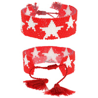 HANDMADE BEADED STAR PATTERN ADJUSTABLE TASSEL PULL CORD BRACELET