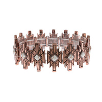 WESTERN AZTEC DESIGN SEMI STONE TURQUOISE STRETCH BANGLE BRACELET IN SILVER AND COPPER OXIDIZED METAL