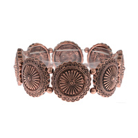 WESTERN CONCHO STRETCH BANGLE BRACELET IN SILVER AND COPPER OXIDIZED METAL