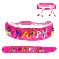 MULTICOLOR "HAPPY" BEADED FRIENDSHIP AND AFFIRMATION MESSAGE ADJUSTABLE PULL BRACELET