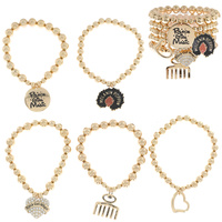 BLACK GIRL MAGIC, MELANIN POPPIN STACKABLE LAYERING STRETCH MULTI CHARM BEADED BRACELET SET