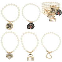 BLACK GIRL MAGIC, MELANIN POPPIN STACKABLE LAYERING STRETCH MULTI CHARM BEADED BRACELET SET