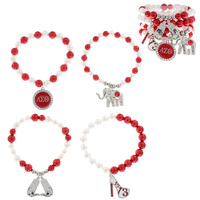 DELTA SIGMA THETA SORORITY STACKABLE LAYERING STRETCH MULTI CHARM SYNTHETIC PEARL BEADED BRACELET SET