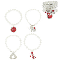 DELTA SIGMA THETA SORORITY STACKABLE LAYERING STRETCH MULTI CHARM SYNTHETIC PEARL BEADED BRACELET SET