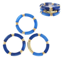 3-PIECE ACRYLIC MARBLED BAMBOO TUBE STACKABLE BANGLE BRACELET SET WITH GOLD TONE METAL ACCENTS