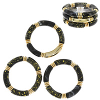 3-PIECE ACRYLIC SPECKLED BAMBOO TUBE STACKABLE BANGLE BRACELET SET