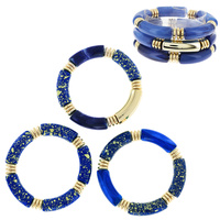 3-PIECE ACRYLIC SPECKLED BAMBOO TUBE STACKABLE BANGLE BRACELET SET