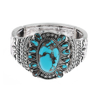 WESTERN TURQUOISE SEMI STONE CONCHO STRETCH BRACELET