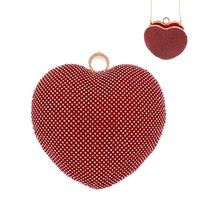 CRYSTAL RHINESTONE HEART SHAPED EVENING BAG WITH DETACHABLE CHAIN STRAP