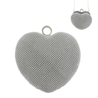 CRYSTAL RHINESTONE HEART SHAPED EVENING BAG WITH DETACHABLE CHAIN STRAP