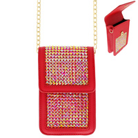 RHINESTONE CELL PHONE BAG WITH CHAIN STRAP