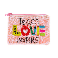 TEACH LOVE INSPIRE SEED BEAD HANDMADE BEADED ZIPPER COIN BAG