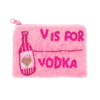 V IS FOR VALENTINE VODKA  SEED BEAD HANDMADE BEADED ZIPPER VALENTINE'S DAY COIN BAG