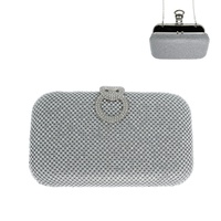 45" STRAP CRYSTAL RHINESTONE CIRCLE LINK INFINITY CLOSURE EVENING BOX CLUTCH PURSE WITH DETACHABLE METAL CHAIN STRAP