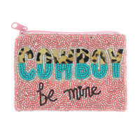 COWBOY BE MINE WESTERN COWGIRL SEED BEAD ANIMAL PRINT HANDMADE BEADED ZIPPER VALENTINE'S DAY COIN BAG