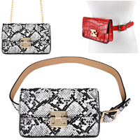 SNAKE SKIN PATTERN BELT FANNY PACK WITH REMOVABLE BELT AND CHAIN STRAP FASHION WAIST POUCH BELT BAG