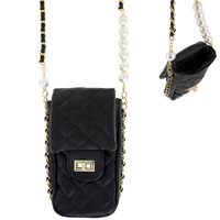 FASHION QUILTED CROSSBODY CELL PHONE BAG WITH CHAIN AND PEARL STRAP