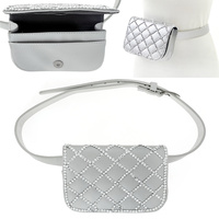 FASHION GEM STONE QUILTED BELT FANNY PACK WITH BELT