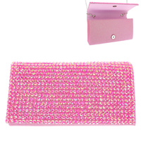 RHINESTONE COVERED FABRIC EVENING CLUTCH PURSE WITH CHAIN STRAP