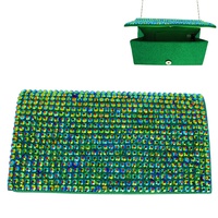 RHINESTONE COVERED FABRIC EVENING CLUTCH PURSE WITH CHAIN STRAP