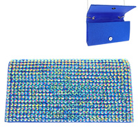 RHINESTONE COVERED FABRIC EVENING CLUTCH PURSE WITH CHAIN STRAP