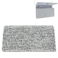 RHINESTONE COVERED FABRIC EVENING CLUTCH PURSE WITH CHAIN STRAP