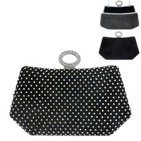 RHINESTONE EMBELLISHED EVENING CLUTCH WITH CIRCULAR PAVE HANDLE  AND GOLD CHAIN STRAP