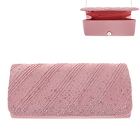 ELEGANT CRYSTAL RHINESTONE DIAGONAL SHIMMER CLUTCH HANDBAG WITH CHAIN STRAP