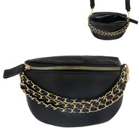 VINTAGE 90'S STYLE QUILTED FANNY PACK CROSSBODY BAG WITH LEATHER CHAIN DETAIL AND STRAP