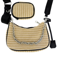 DUAL STRAP CONVERTIBLE CHAIN STRAP STRAW CROSSBODY BAG AND SHOULDER BAG WITH  DETACHABLE COIN PURSE