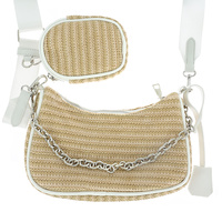 DUAL STRAP CONVERTIBLE CHAIN STRAP STRAW CROSSBODY BAG AND SHOULDER BAG WITH  DETACHABLE COIN PURSE