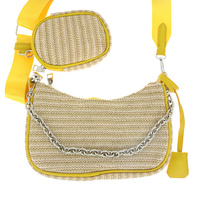 DUAL STRAP CONVERTIBLE CHAIN STRAP STRAW CROSSBODY BAG AND SHOULDER BAG WITH  DETACHABLE COIN PURSE