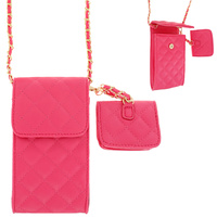 VINTAGE 90'S STYLE QUILTED PHONE CROSSBODY AND EARBUDS CASE WITH LEATHER CHAIN STRAP