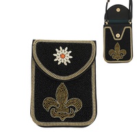 BOHO BEAD MIX CHAIN TRIM CELLPHONE CROSSBODY WALLET BAG WITH MAGNETIC CLOSURE AND DETACHABLE STRAP