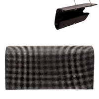 CRYSTAL RHINESTONE EVENING CLUTCH PURSE WITH METAL CHAIN STRAP