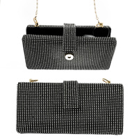 RECTANGULAR CRYSTAL RHINESTONE EVENING BAG WITH DETACHABLE CHAIN STRAP