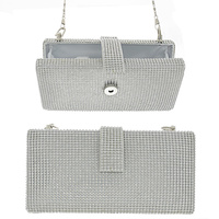 RECTANGULAR CRYSTAL RHINESTONE EVENING BAG WITH DETACHABLE CHAIN STRAP