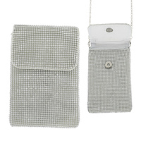 CRYSTAL RHINESTONE CELL PHONE WALLET CROSSBODY BAG WITH DETACHABLE CHAIN STRAP