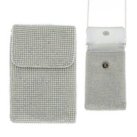 CRYSTAL RHINESTONE CELL PHONE WALLET CROSSBODY BAG WITH DETACHABLE CHAIN STRAP