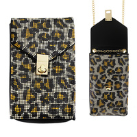 CLEAR/ LEOPARD/ RAINBOW-CRYSTAL RHINESTONE STUDDED CROSSBODY BAG WITH DETACHABLE CHAIN STRAP