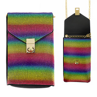 CLEAR/ LEOPARD/ RAINBOW-CRYSTAL RHINESTONE STUDDED CROSSBODY BAG WITH DETACHABLE CHAIN STRAP