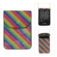 BLACK/ CLEAR/ LEOPARD/ RAINBOW-CRYSTAL RHINESTONE STUDDED CROSSBODY BAG WITH DETACHABLE CHAIN STRAP