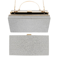 RECTANGULAR CRYSTAL RHINESTONE EVENING BOXED FRAME HARD SHELL CLUTCH WITH DETACHABLE CHAIN STRAP