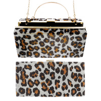 RECTANGULAR CRYSTAL RHINESTONE EVENING BOXED FRAME HARD SHELL CLUTCH WITH DETACHABLE CHAIN STRAP